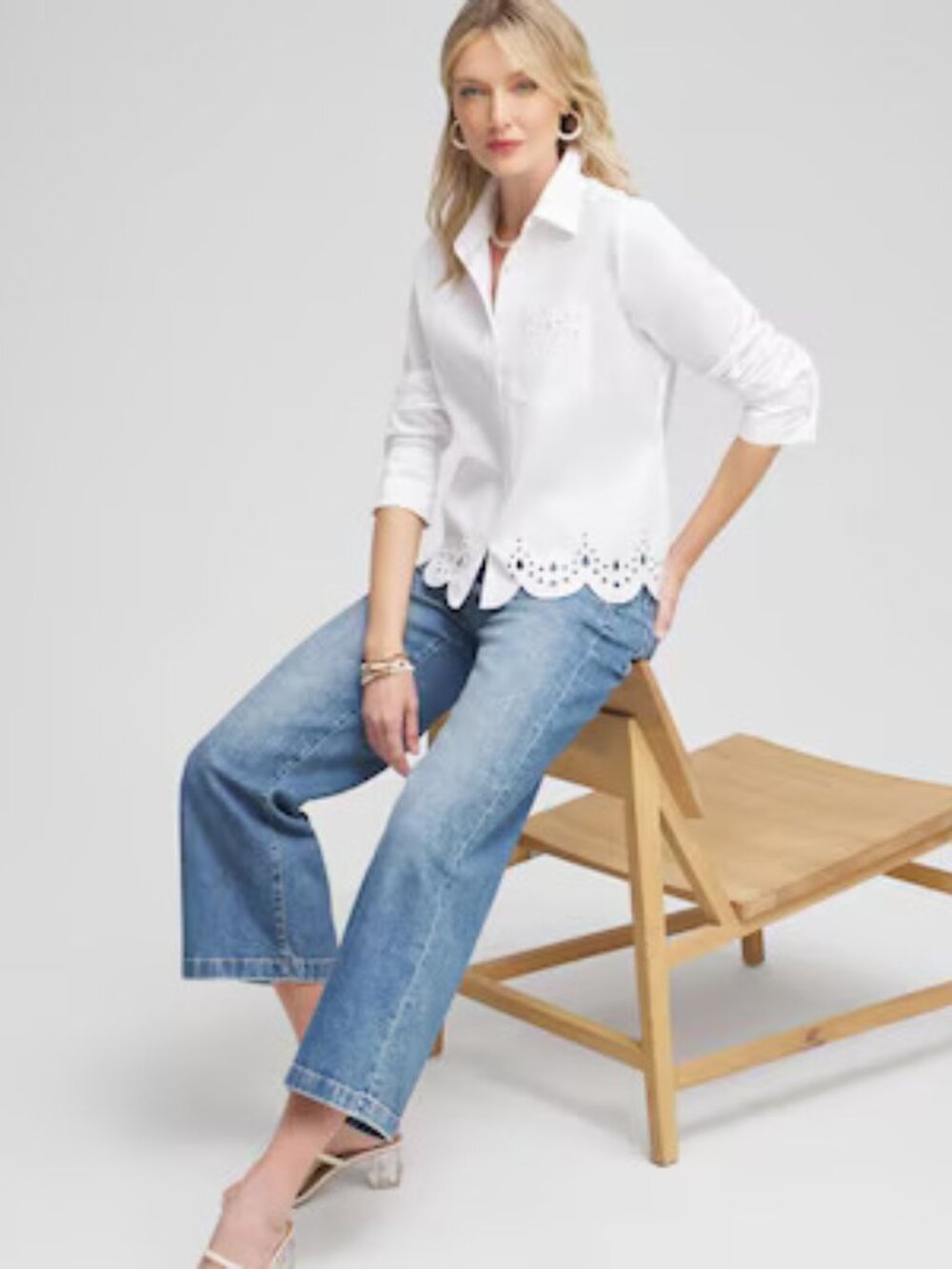 SRP $99 Poplin Eyelet Hem Shirt in Alabaster